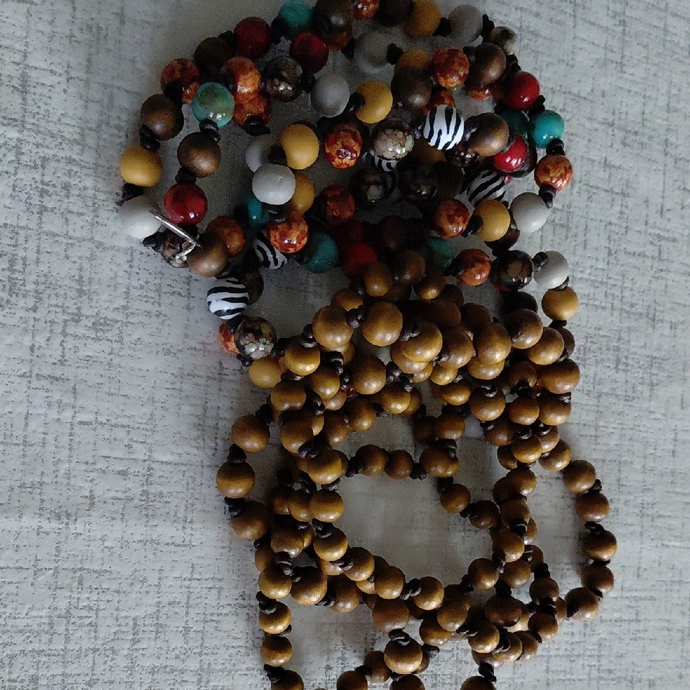 Plunder Vibrant Beaded Necklace Set - Brown, Red, Turquoise